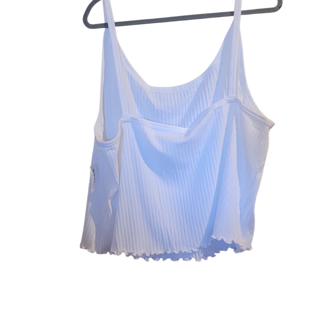 Old Navy Lettuce Edge Ribbed White Cropped Camisole Top - Picture 2 of 2